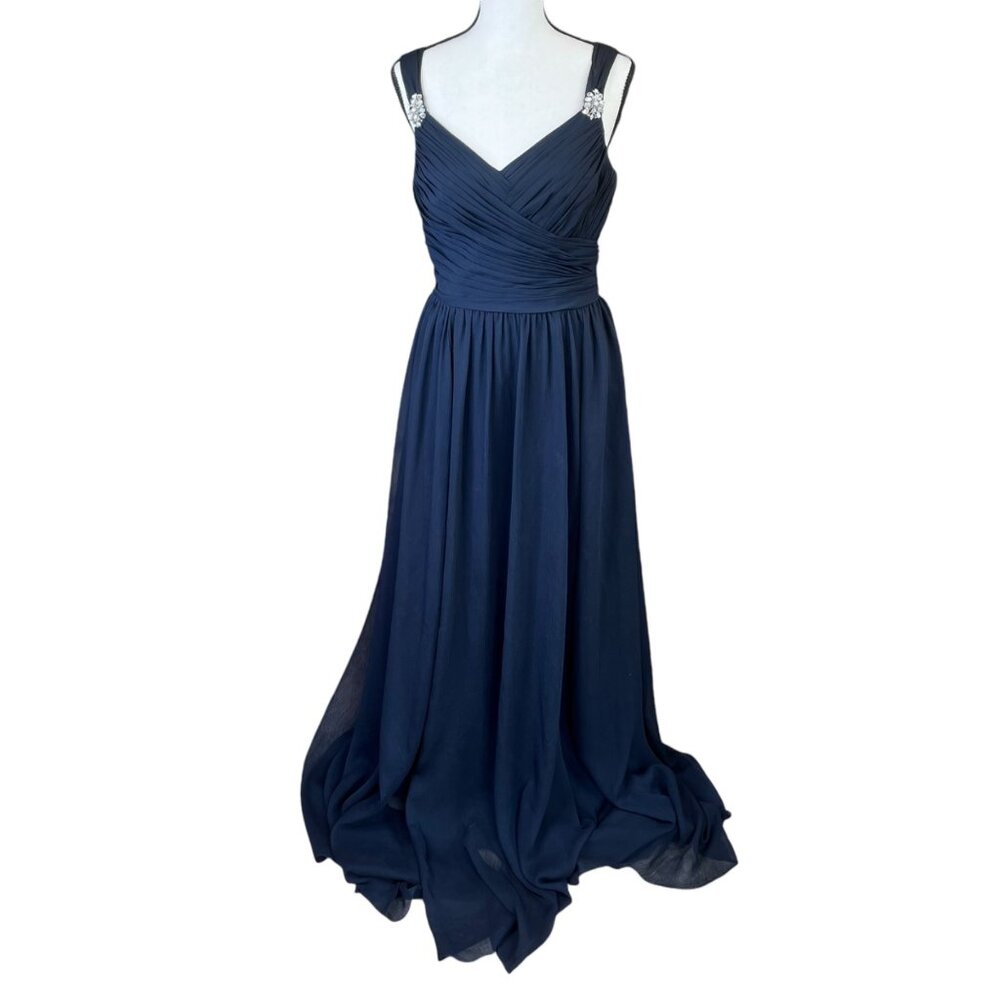 Angelina Faccenda Navy Blue Evening Gown With Embellished Straps Size 10